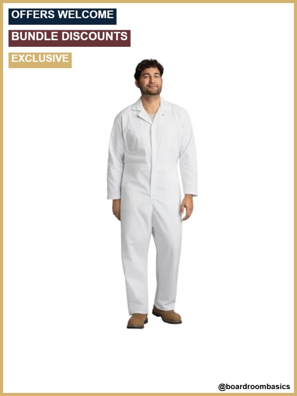 Men's Twill Action Back Coverall Chest Pockets Concealed Zippers Work